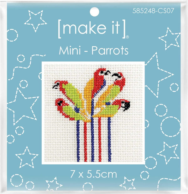 Parrots Mini Cross Stitch Kit by Make It 585248-CS07