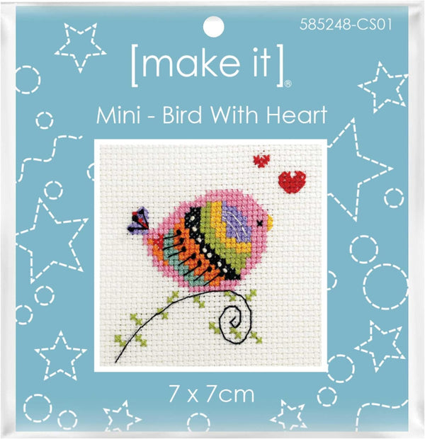 Bird With Heart Mini Cross Stitch Kit by Make It 585248-CS01
