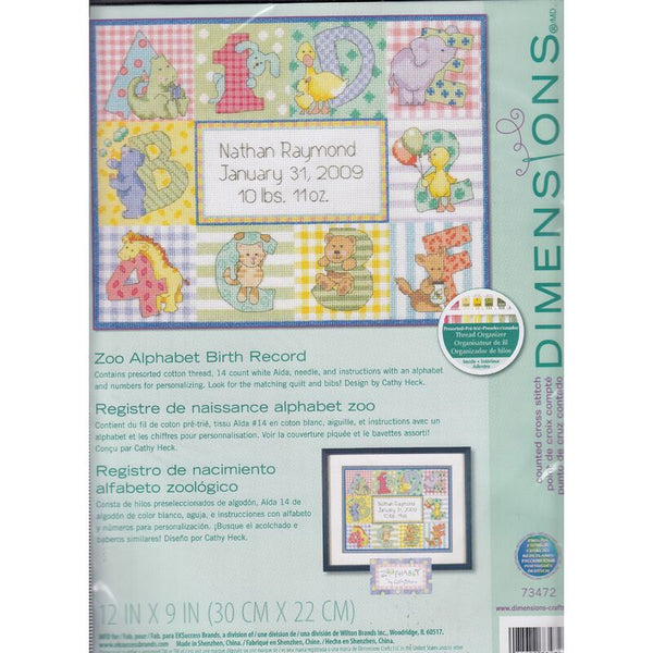 Zoo Alphabet Birth Record Counted Cross Stitch Kit by Dimensions 73472