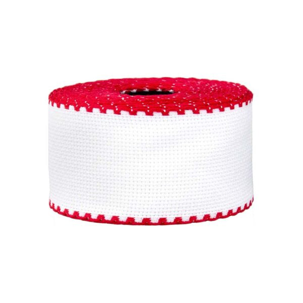 Zweigart Aida Band 5cm Wide - 16 Count - White with Red Edge (per 50cm)