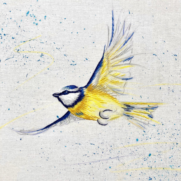 Colour In Flight - Bluetit - Paint, Colour And Stitch Hand Embroidery Kit - The Bluebird Embroidery Co.