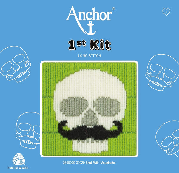 Skull with Moustache Long Stitch Kit 30020 1st Kit by Anchor