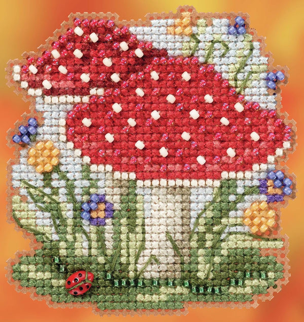 Red Cap Mushrooms Autumn Harvest Collection Beaded Cross Stitch Kit MH18-2024 by Mill Hill