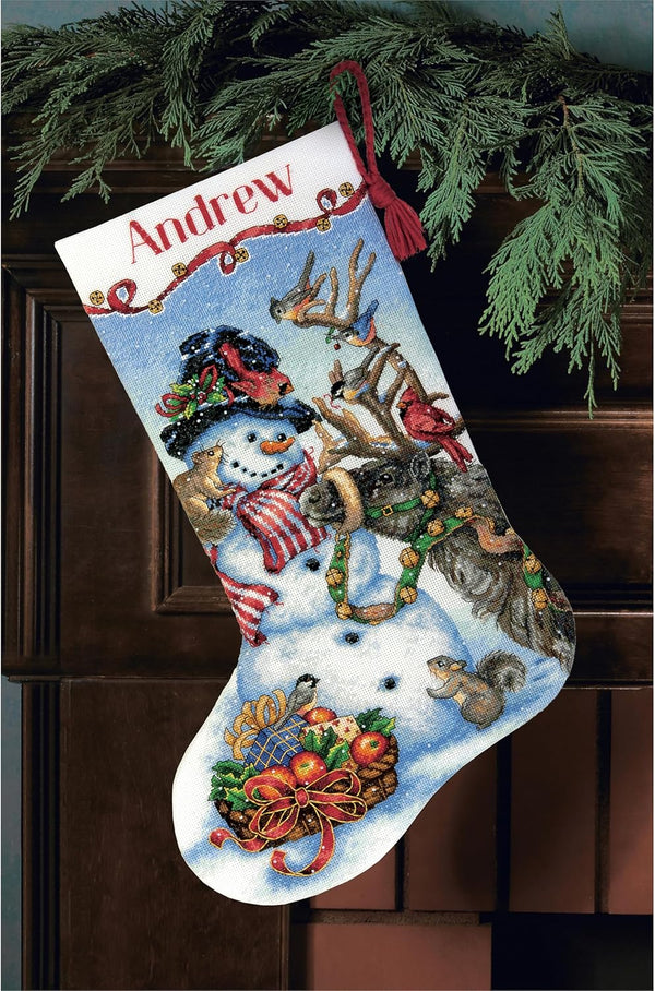 Snowman Gathering Stocking Cross Stitch Kit 70-08866 Gold Collection by Dimensions