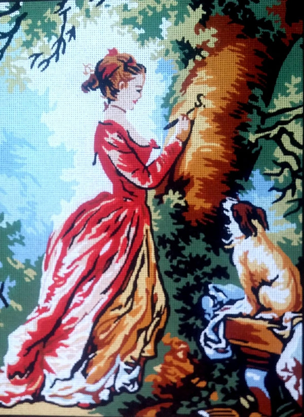 Young Girl with Dog D 476 - Tapestry Canvas by Diamant