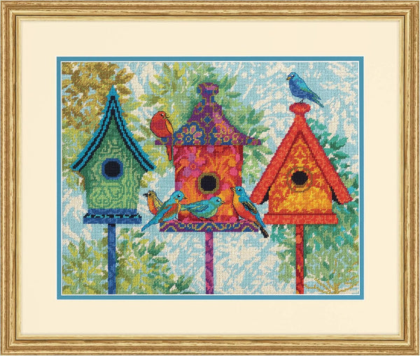Colorful Birdhouses on Needlepoint Kit 71-20088 by Dimensions