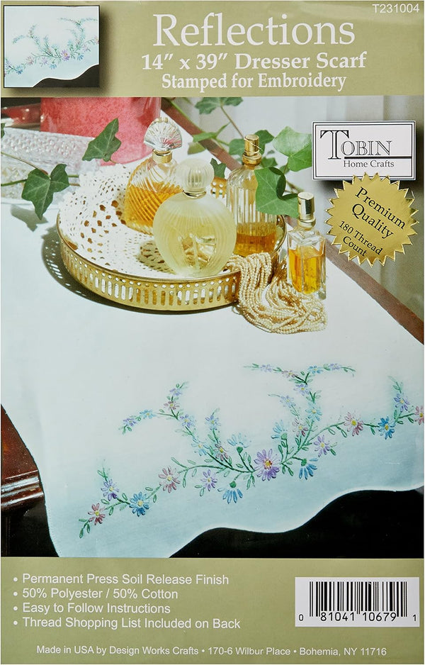 Reflections Table Runner (Dresser Scarf) - Stamped Embroidery by Tobin Home Crafts - T231004