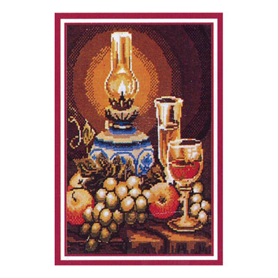 Oil Lamp with Wine - Tapestry Canvas by Collection D'Art 11127