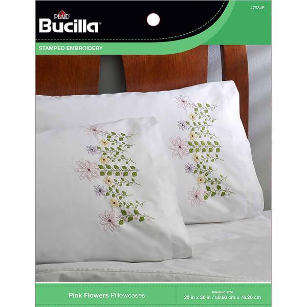 Bucilla Stamped Pillowcases (2) - Pink Flowers