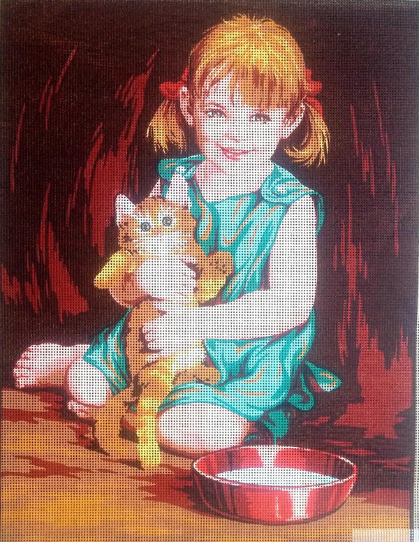 Girl with Cat Tapestry Canvas by Gobelin 14.835