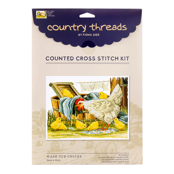 Wash Tub Chicks Counted Cross Stitch Kit FJ.1094 by Country Threads