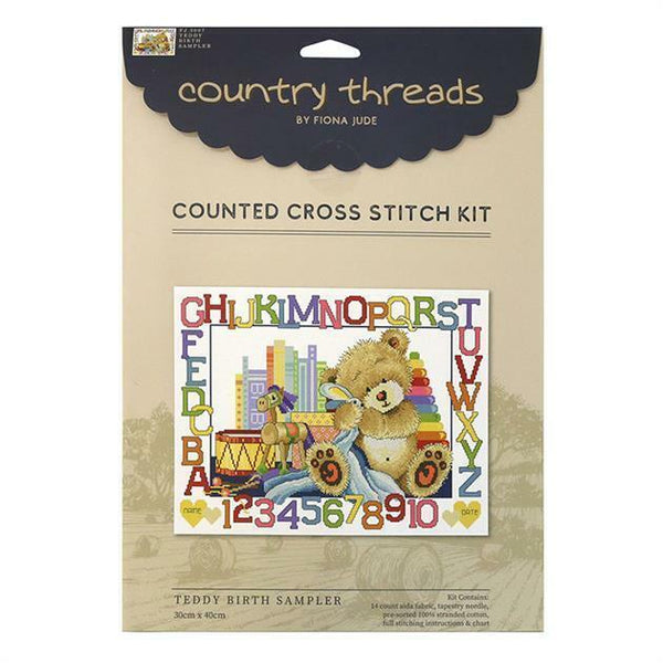 Teddy Birth Sampler Counted Cross Stitch Kit FJ.3007 by Country Threads