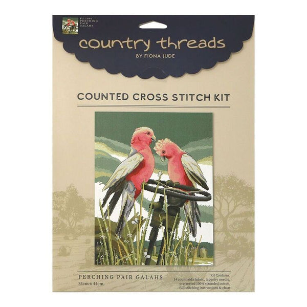 Perching Pair Galahs Counted Cross Stitch Kit FJ.1091 by Country Threads