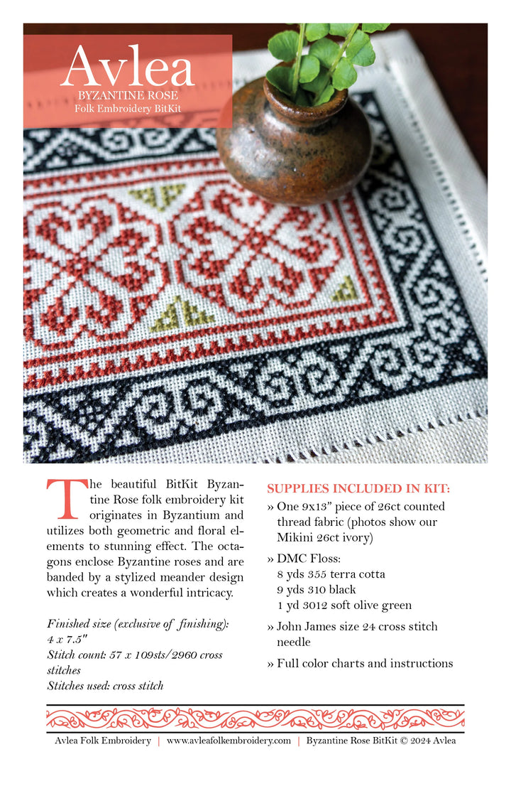 Byzantine Rose BitKit Cross Stitch Kit by Avlea Folk Embroidery ...
