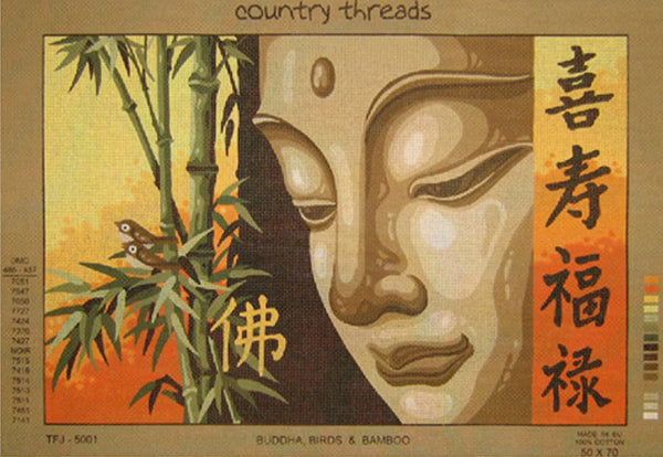 Buddha, Birds & Bamboo TFJ-5001 - Tapestry Canvas by Country Threads