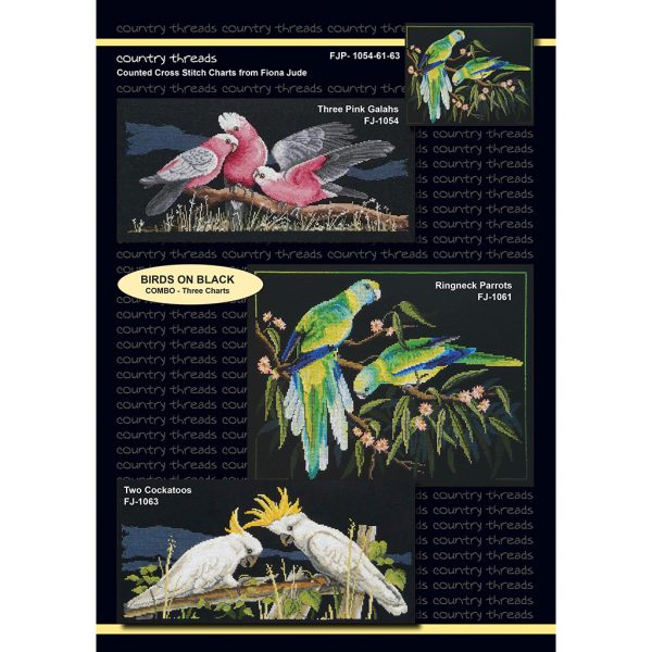 Birds on Black FJP-1054-61-63 by Country Threads