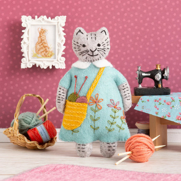 Mrs. Cat Love Knitting - Wool Mix Felt Craft Kit by Corinne Lapierre