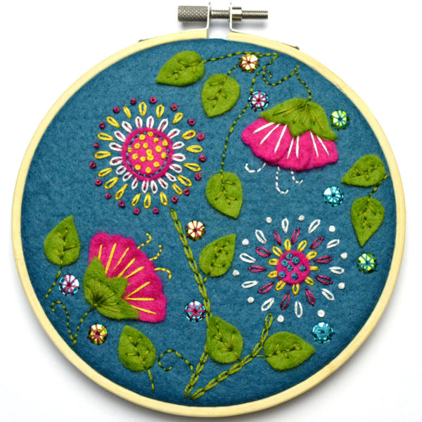 Tropical Flowers - Wool Mix Felt Appliqué Hoop Kit by Corinne Lapierre