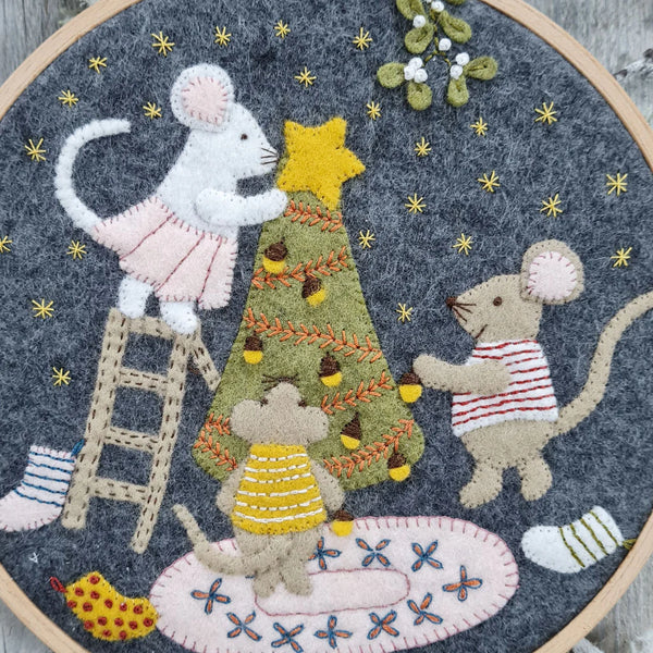 Christmas with the Mouse Family - Wool Mix Felt Appliqué Hoop Kit by Corinne Lapierre