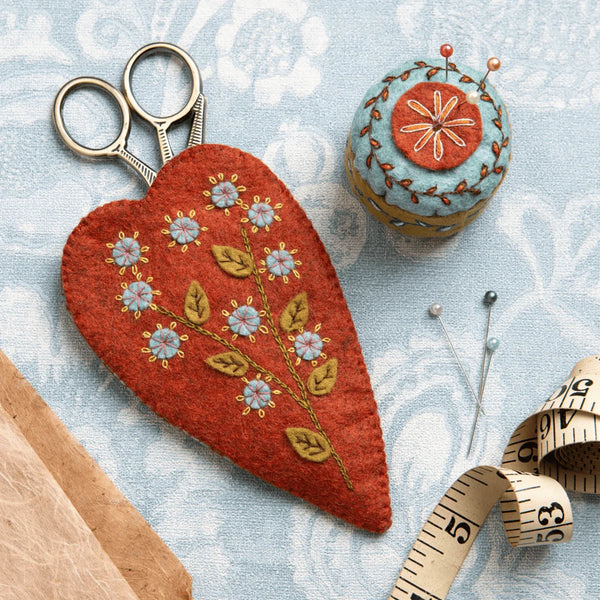 Embroidered Scissors Pouch & Mini Pincushion - Wool Mix Felt Craft Kit by Corinne Lapierre