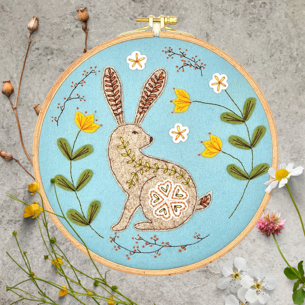 Wild Hare - Wool Mix Felt Appliqué Hoop Kit by Corinne Lapierre