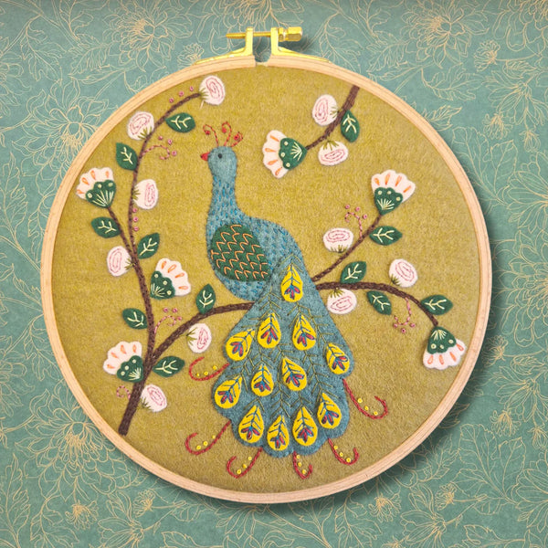 Flamboyant Peacock - Wool Mix Felt Appliqué Hoop Kit by Corinne Lapierre