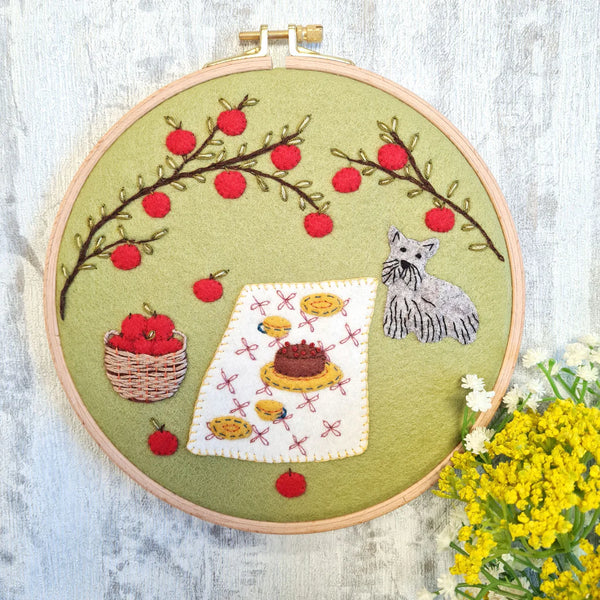 Picnic in the Orchard - Wool Mix Felt Appliqué Hoop Kit by Corinne Lapierre