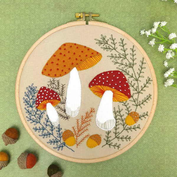 Toadstools - Wool Mix Felt Appliqué Hoop Kit by Corinne Lapierre