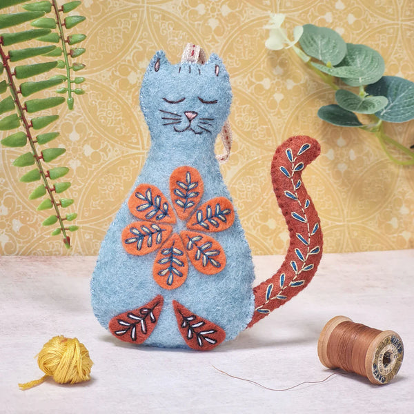 Folk Embroidered Cat - Wool Mix Felt Craft Kit by Corinne Lapierre