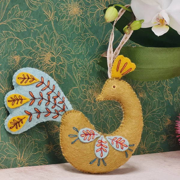 Folk Embroidered Peacock - Wool Mix Felt Craft Kit by Corinne Lapierre