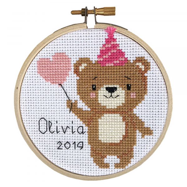 Mini Bear Round Mini Cross Stitch Kit By Make It MIM.043