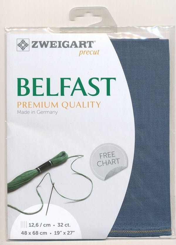 Zweigart Belfast Linen Pre-cut Pack 32count Blue Spruce (578)