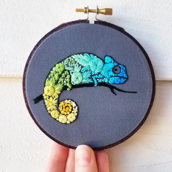 Chameleon Embroidery Kit by Jessica Long