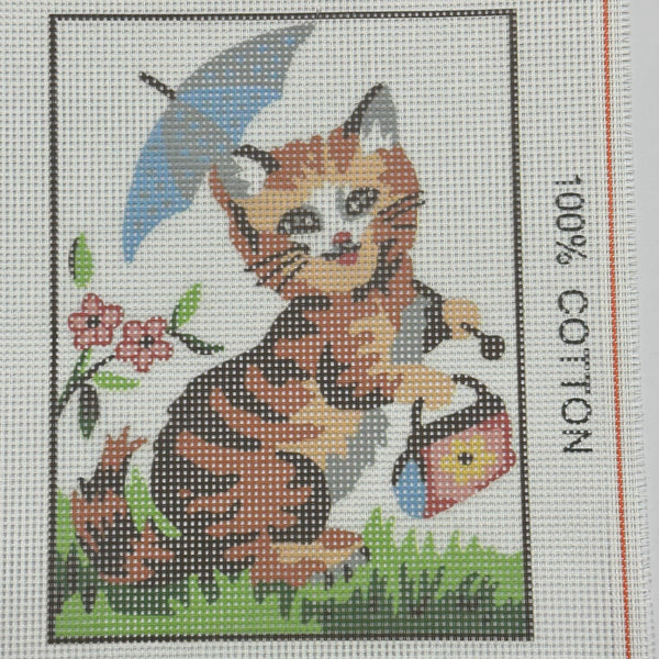 Cat with Umbrella Tapestry Canvas
