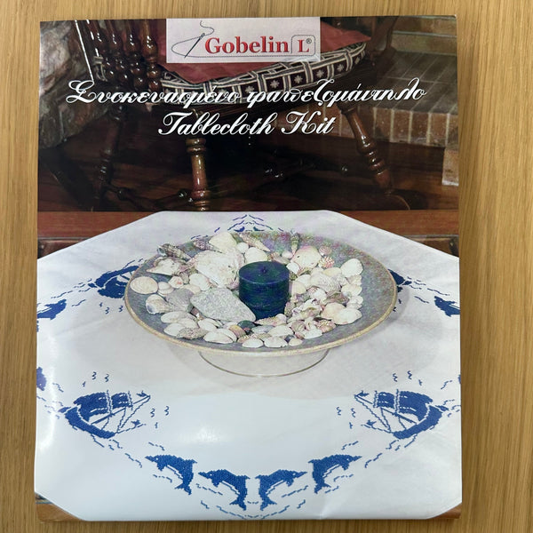 Cross Stitch Tablecloth Kit with Dolphins & Ships 90cm x 90cm Art.50 111 by Gobelin L