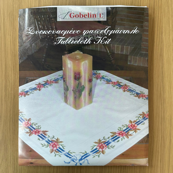 Cross Stitch Tablecloth Kit Blue Ribbon & Flowers 90cm x 90cm Art.50 108 by Gobelin L
