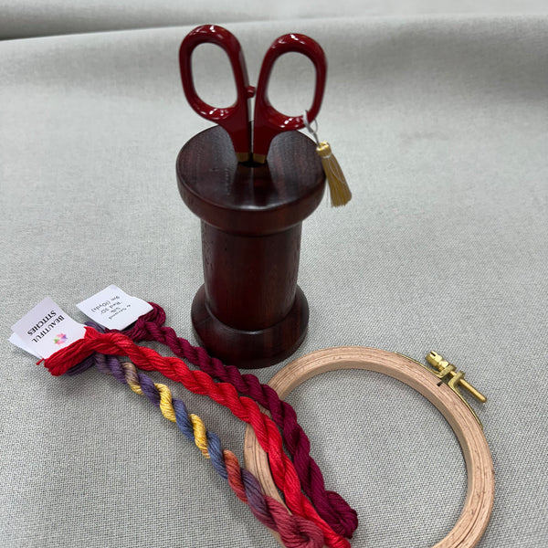 Wooden Spool Scissor Holder in Jarrah - Single Hole