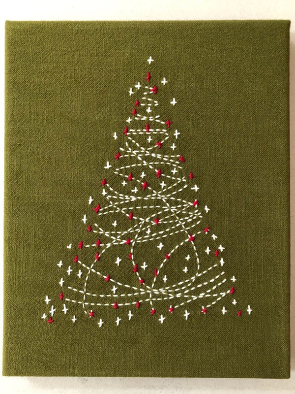 Sashiko Christmas Tree Panel Green by BeBe Bold