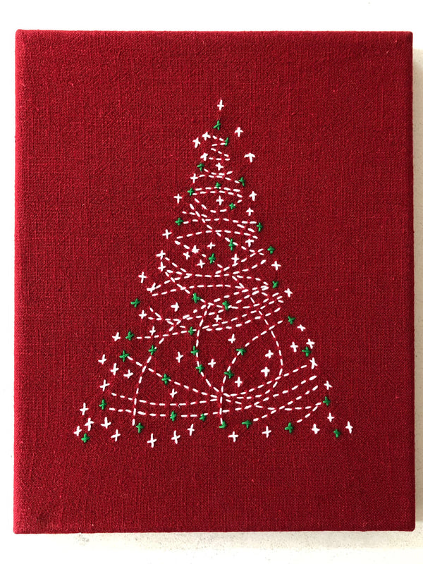 Sashiko Christmas Tree Panel Red by BeBe Bold