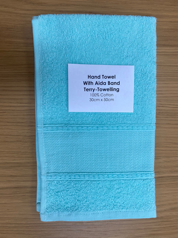 Hand Towel with Aida Band Terry-Towelling - Mint