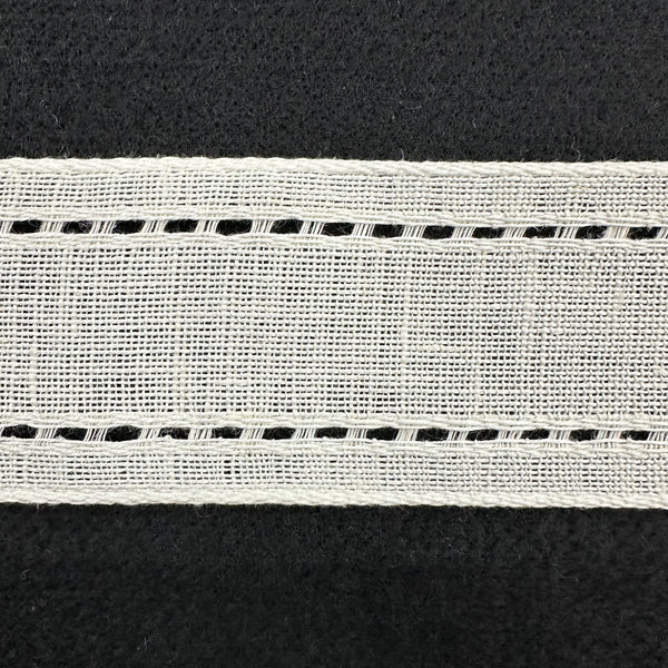 Linen Band Hem Stitch Border - 5cm Wide, 25 Count - Off White (per 50cm)