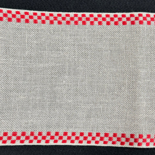 Linen Band 12cm Wide - Natural with Red Check Border (per 50cm)