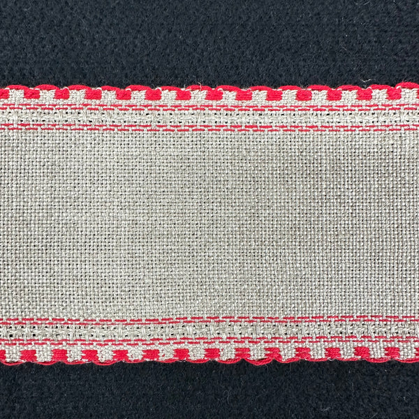 Zweigart Linen Band 8cm Wide - Natural with Red Edge (per 50cm)