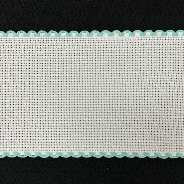 Zweigart Aida Band 8cm Wide - 16 Count -  White with Teal Edge (per 50cm)