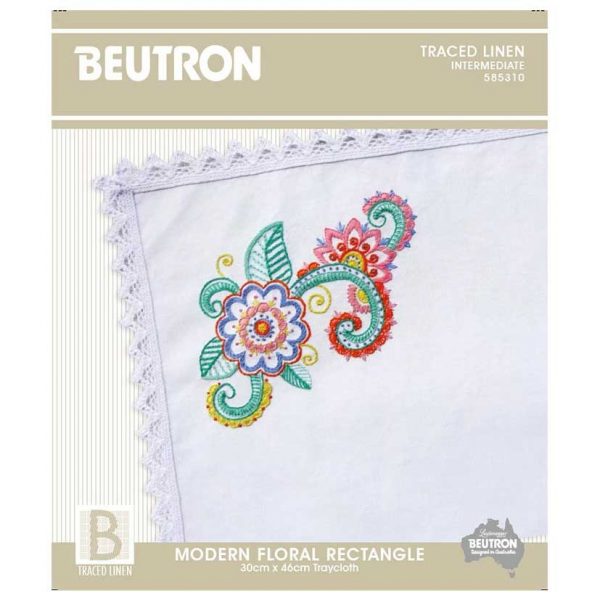 Modern Floral Rectangle Traycloth Kit - Traced Linen 585310 by Beutron