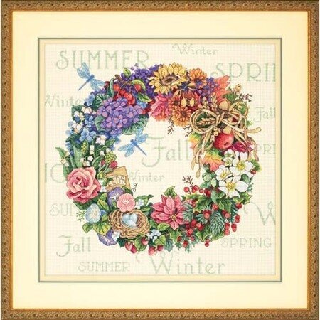 Wreath of All Seasons Cross Stitch Kit 35040 Gold Collection by Dimensions