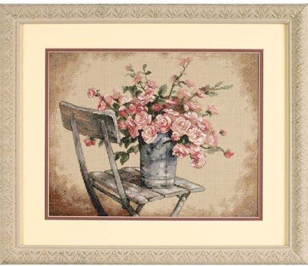 Roses on White Chair Cross Stitch Kit 35187 by Dimensions