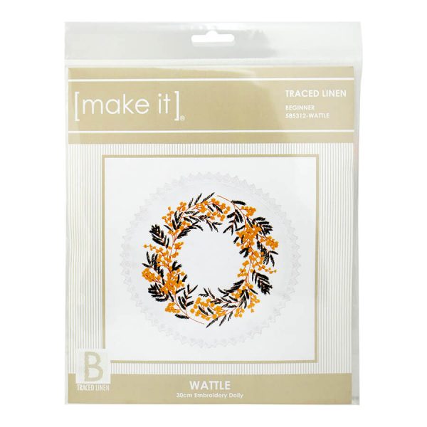 Wattle Traced Linen Embroidery Doily 585312 by Make-IT