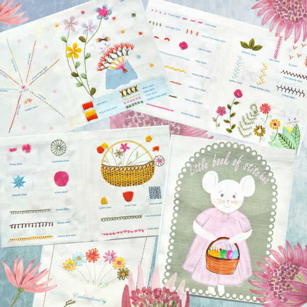 Mouse Embroidery Sampler Book - Printed Linen Embroidery Kit by Corinne Lapierre