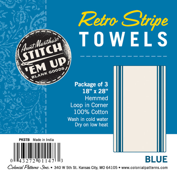 Tea Towels (3) Blue Retro Stripe 45cm x 71cm by Aunt Martha's
